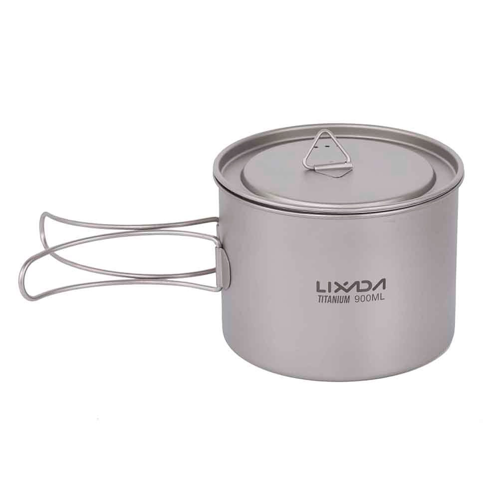 Lixada 900ml Ultralight Titanium Cup Mug Portable Hanging Pot Outdoor Camping Picnic Water Mug Cup Tableware Cookware with Lid