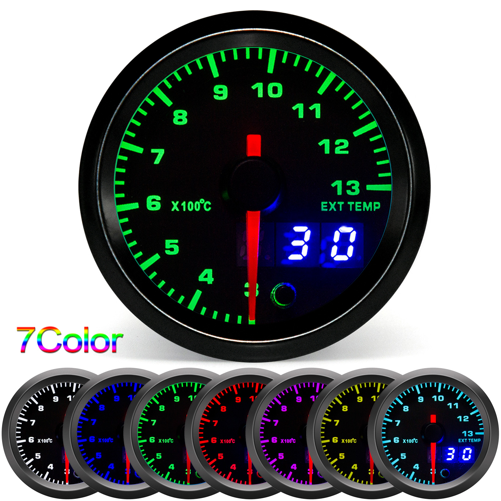 AD 7 Farbe Led Abgas Temperaturanzeige 2'' 52mm Digitale Abgas Temperaturanzeige EGT EXT Gauge Auto Meter mit Sensor