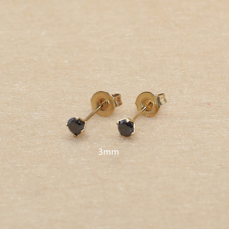 Size 3mm to 8mm 316L Stainless Steel Black Round Zircon Stud Earrings No Fade Allergy Free Brief Jewelry: Pure Gold Color
