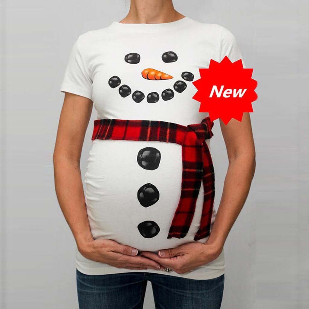 MUQGEW Noël Bonhomme De Neige blouse De Maternité enceinte Maman femmes top T-Shirts Dessin Animé T-shirts Grossesse Tee Hauts Vêtements