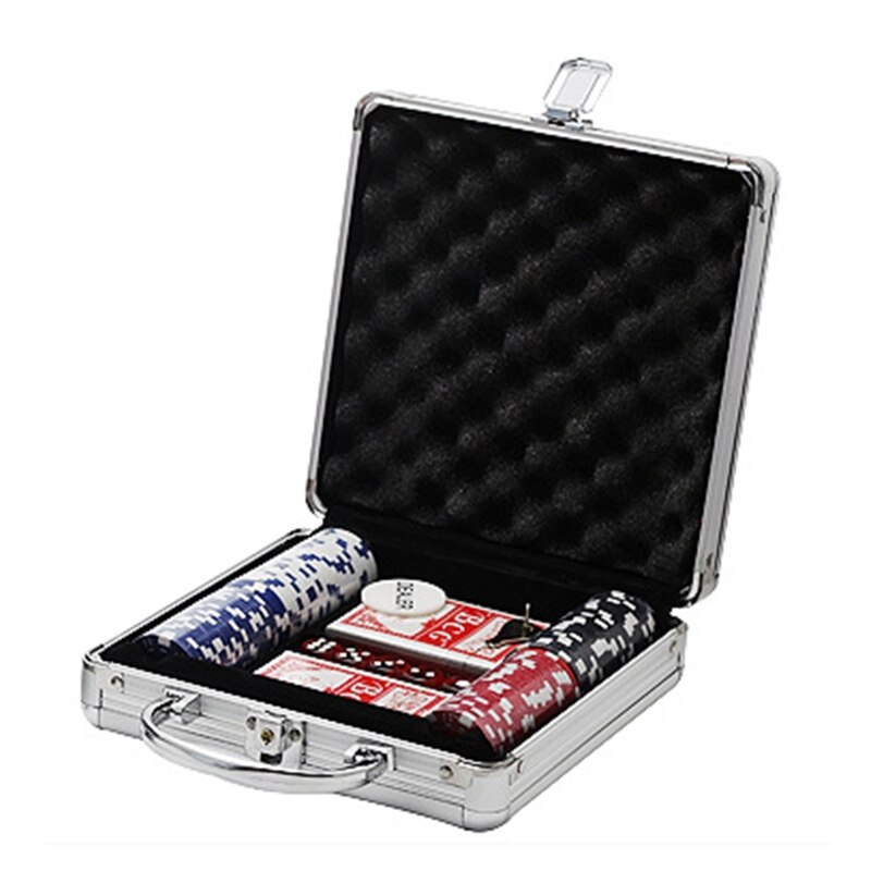 100pcs Poker Chip Set Aluminum Storage Case with Playing Cards Dice for Casino