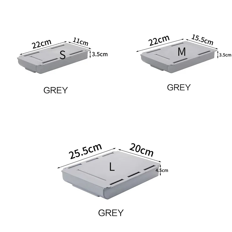 Bureau-organizer lade verborgen zelfklevende plastic opbergdoos voor op het bureau accessoires pennen briefpapier diverse opbergkoffer: Lichtgrijs