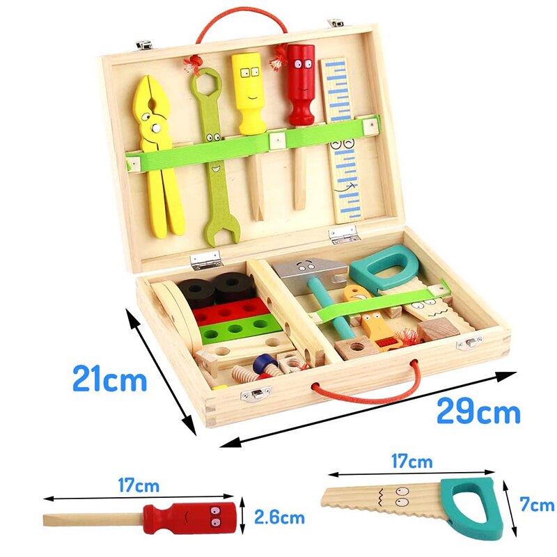 Cassetta degli attrezzi in legno set di giocattoli dado per bambini smontaggio vite assemblaggio simulazione riparazione carpentiere strumenti regalo ragazzo