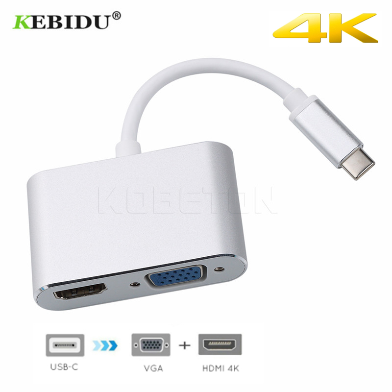 Kebidu Type C Hub Usbc 4K 30 Hz Vga Adapter Usb 3.1 Type C USB-C Naar Vga Pd Hdmi-Compatibel Video Converters Adapter Voor Macbook