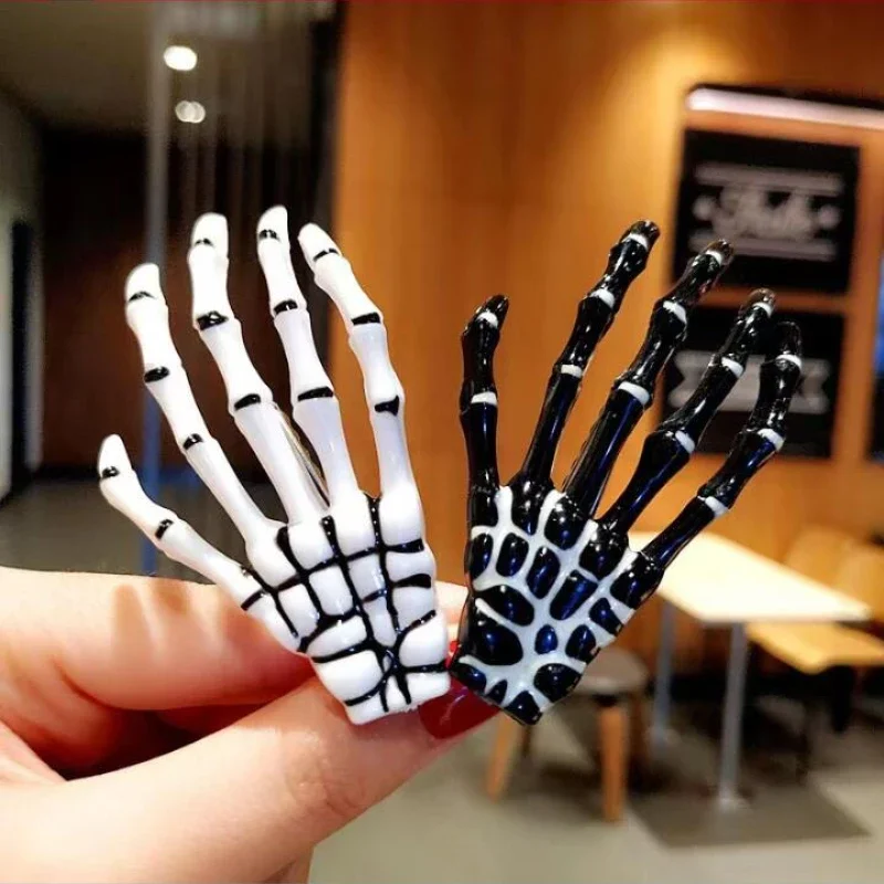 Pince à cheveux pour femmes et filles, squelette d'halloween, mains, griffe en os, accessoires en plastique, crâne en métal, horreur, Zombie, Punk Rock, épingles à cheveux