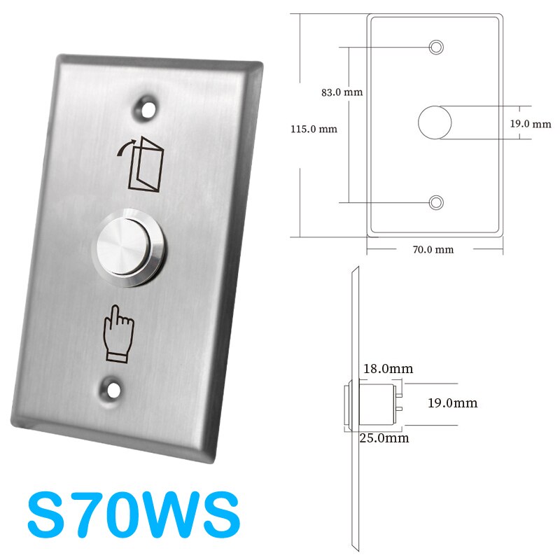 Stainless Steel Waterproof Exit Button NO/NC/COM Door System Push Exit Release Button Switch For Access Control Backlight Button: S70WS