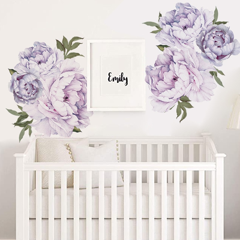 Stil lilla pæon wallstickers soveværelse stue dekoration vægmaleri boligindretning decals aftagelige blomster stickers tapet