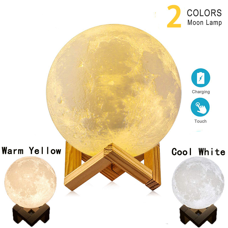 Luz LED nocturna T20, lámpara de Luna con estampado 3D, recargable, cambio de Color, luz 3D táctil, lámpara de Luna, luces para niños, lámpara de noche para el hogar: Borgoña / Azul
