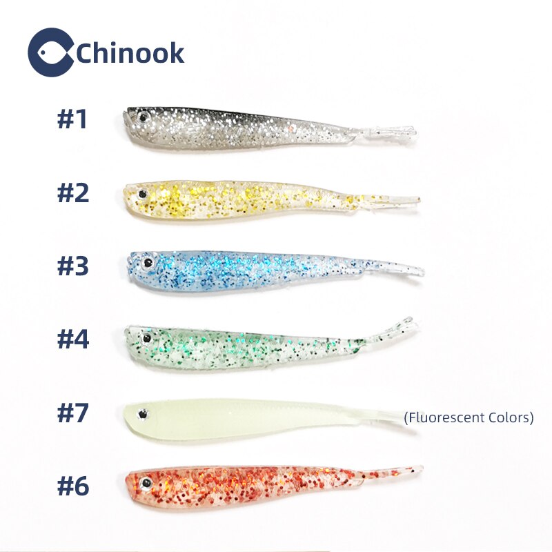 Chinook 5 uds señuelo cebo suave cola de tenedor de pescado blando con o sin gancho Fluke Swimbaits Jerkbaits cebo de silicona para peces aparejos de pesca