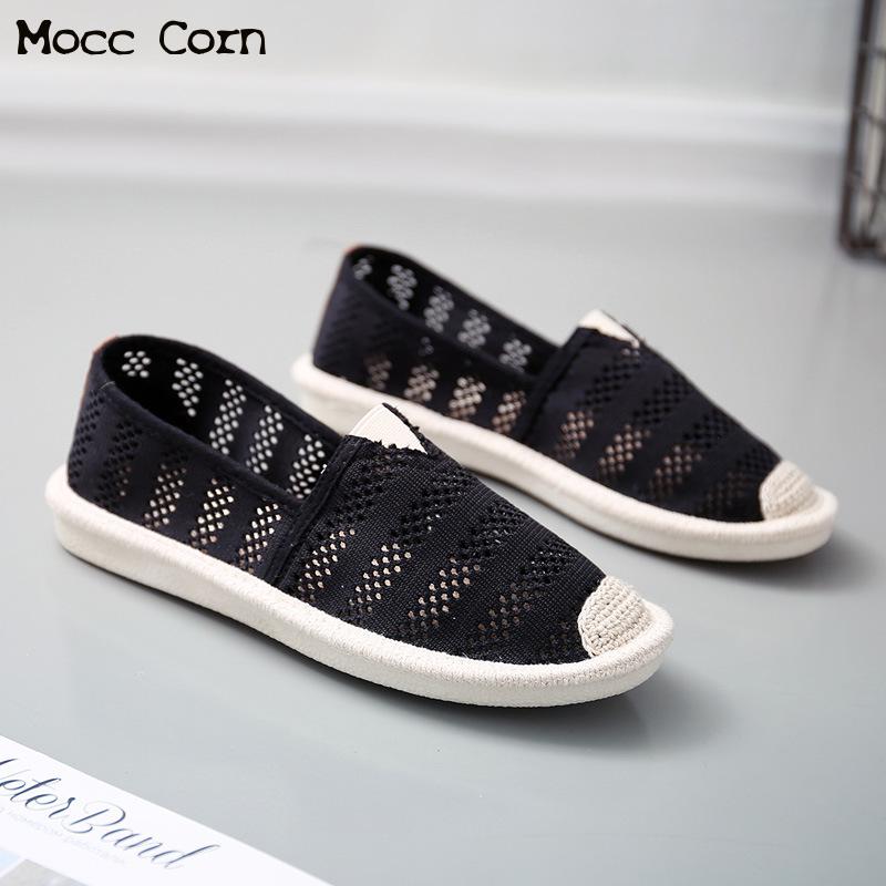 Alpargatas blancas de verano para mujer, malla hueca transpirable, zapatos de señora, zapatos bajos cómodos de pescador, zapatos planos de lona para mujer