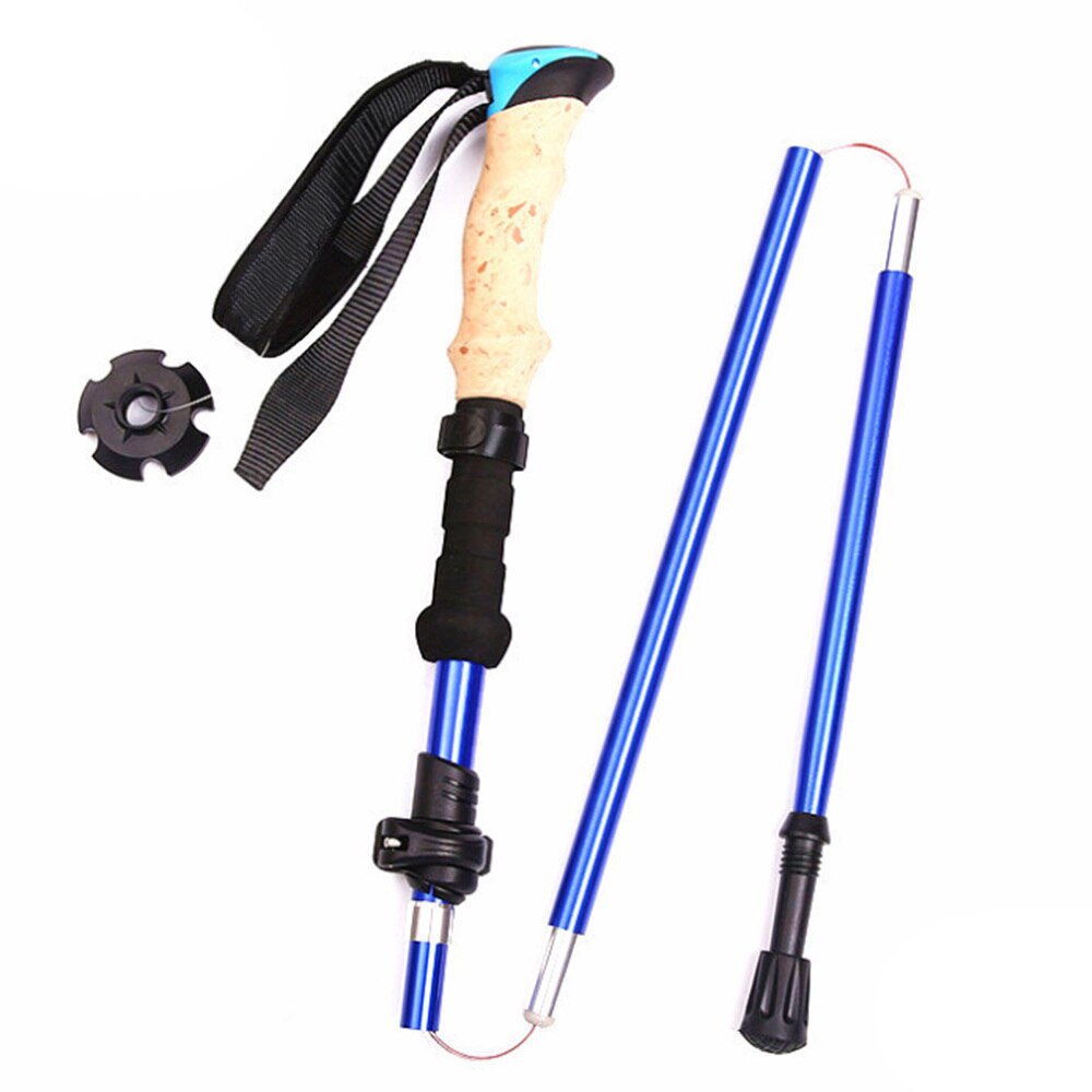 Bastones de Trekking de fibra de carbono, ultraligeros, plegables, para senderismo y correr: Azul