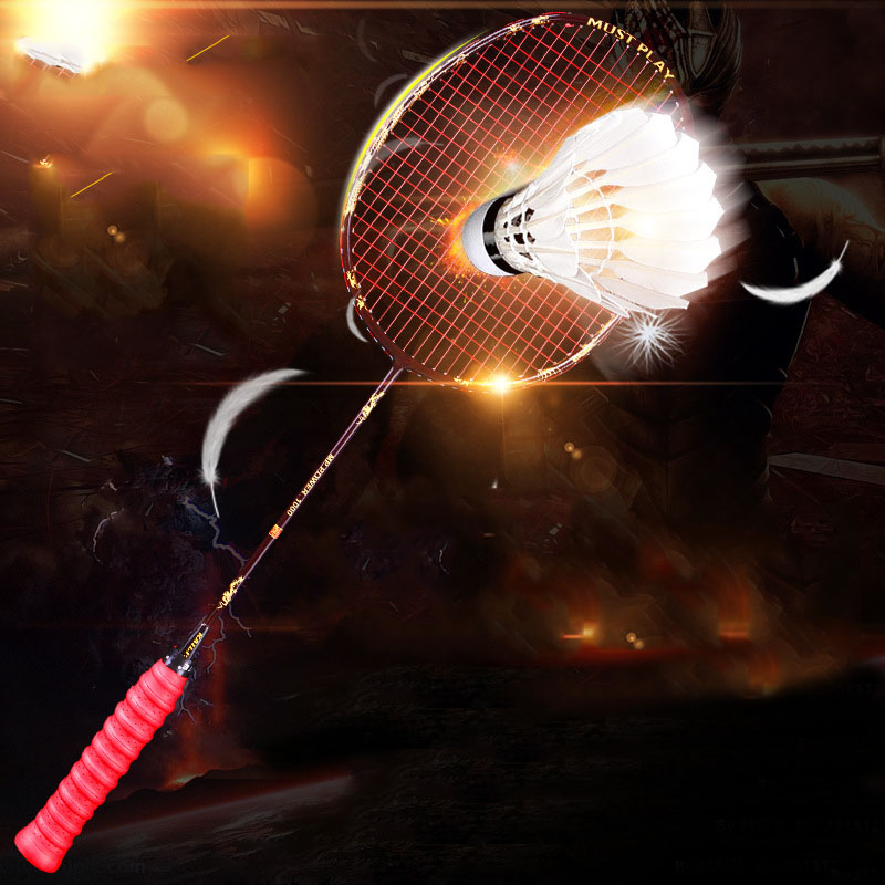 Badmintonracket van volledig carbon met t-kop, offensief trainingsracket en dragon badminton enkelschots racket.