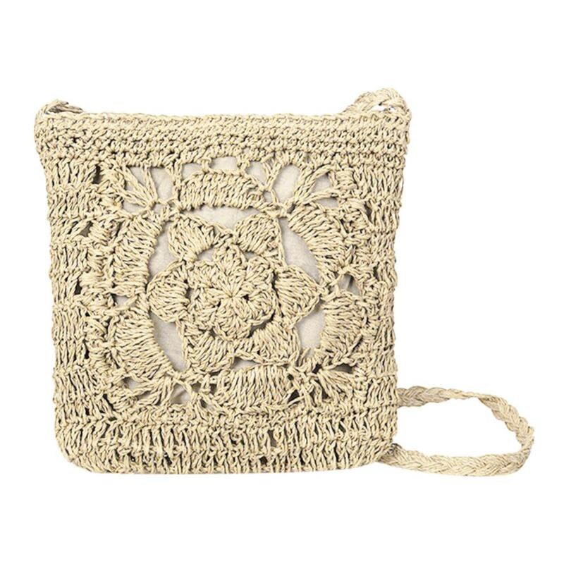 Gusure bohemian geweven uitgeholde strandtas dames gehaakte franje stro handgemaakte tassen breien weven boho zomertas: Beige