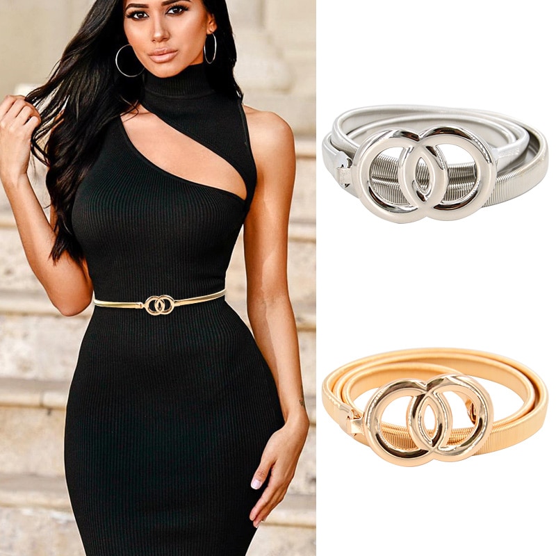 Cinturón elástico de metal para mujer con forma de flor y hoja, Cinturón fino con forma de flor y hojas, para boda