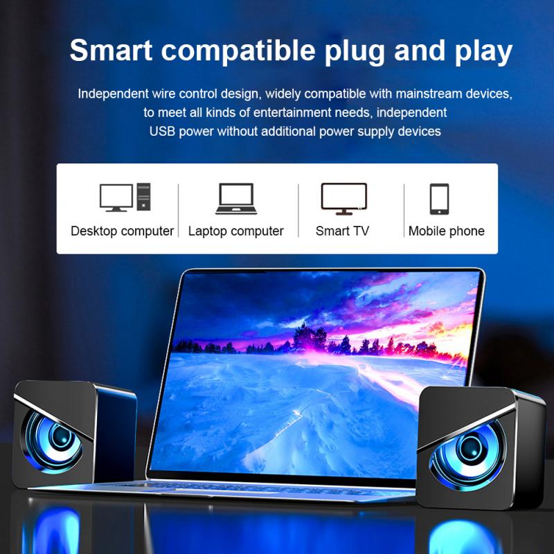 Usb Bedrade Luidspreker Met Led Licht Surround Sound Stereo Speakers Super Bass Gaming Muziek Speaker Voor Pc Computer Desktop Laptop