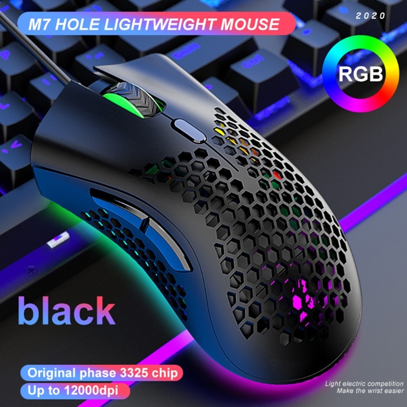 Lightweight M7 Gaming Mouse Honeycomb Shell Ergonomic Mice with Soft Rope Cable