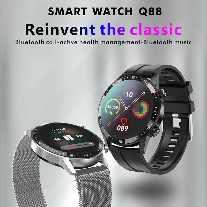 Q88 montre intelligente Bluetooth appel 46MM plein rond moniteur de fréquence cardiaque cadran réponse Sport Fitness hommes Smartwatch
