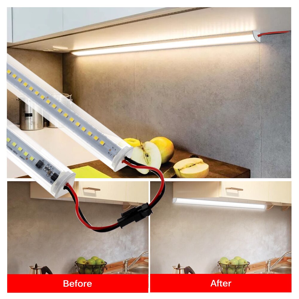 V Shaped LED Bar Light 220V 50cm 72LEDs Wall Corner LED Tubes Kitchen Under Cabinet Light 1-6Pcs Set