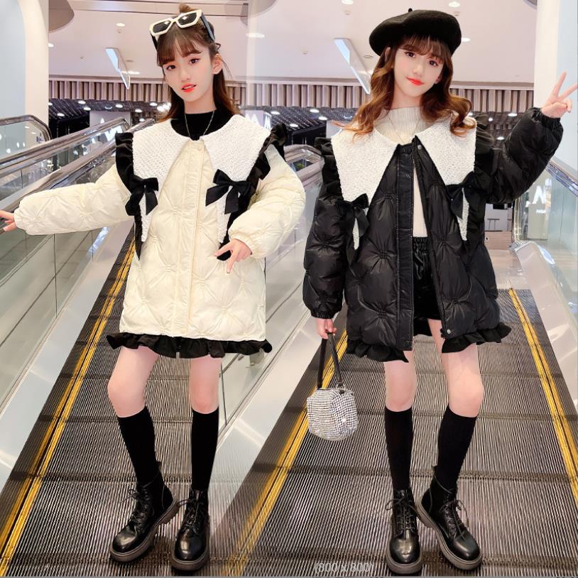 Baby girl cotton jacket winter cute bow patchwork outfit children Korean style clothes teenage cotton coats 6-16Y wz514