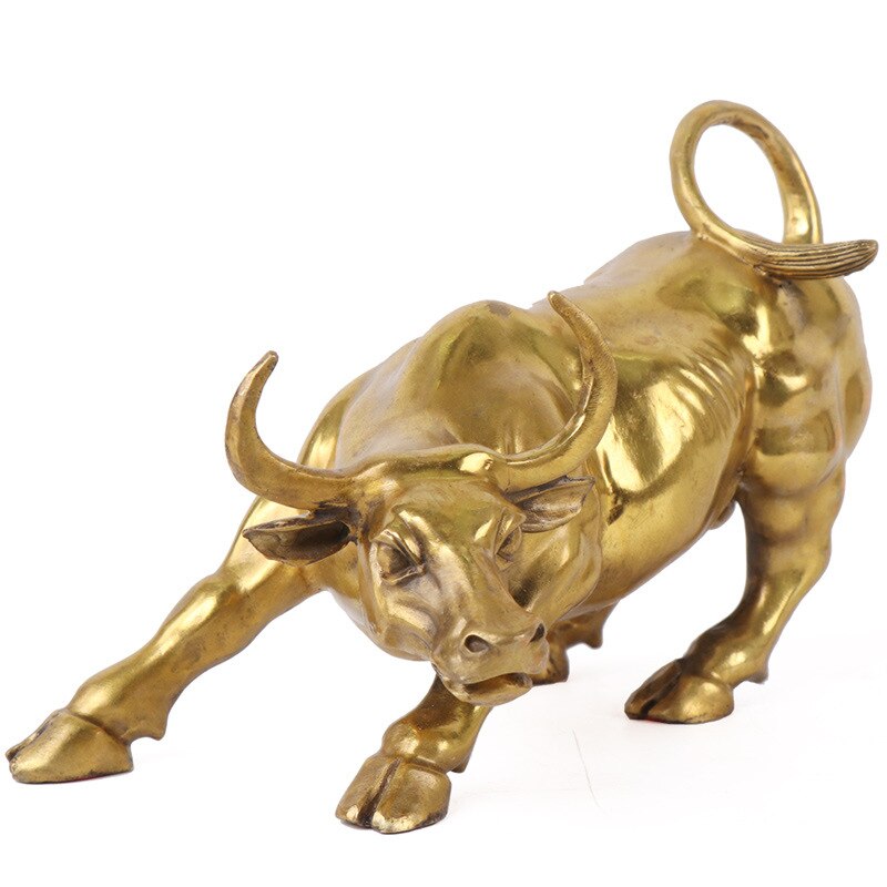 100% Brass Bull Wall Street Cattle Sculpture Copper Cow Statue Mascot Exquisite Crafts Ornament Office Decoration Business