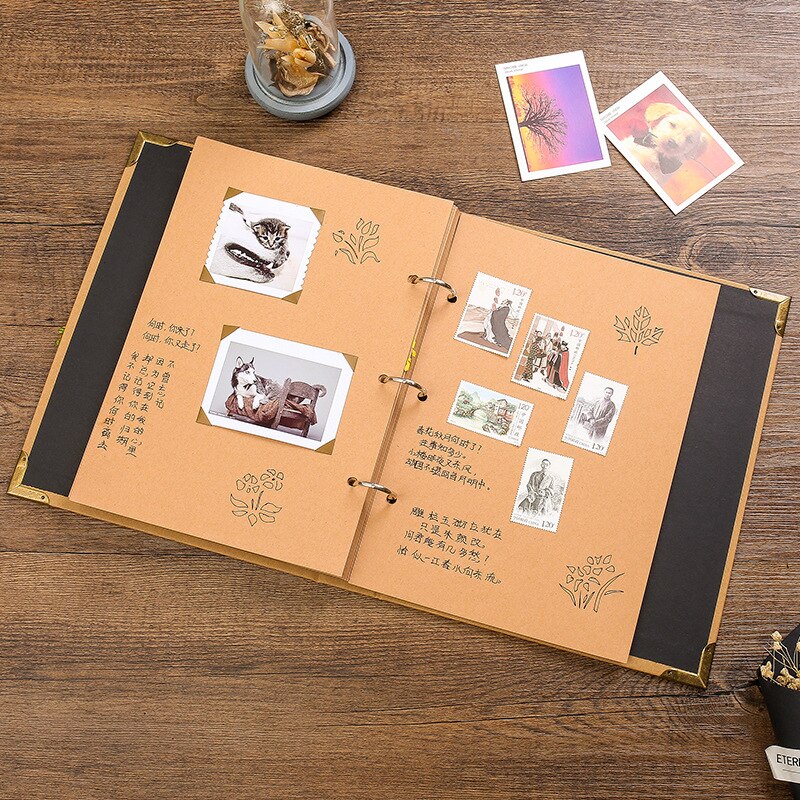 DIY Viscose Photo Album Vintage Sun Flower Photo Album Kraft Paper Photo Album Sticky Photo Album Durable Retro home Photo Album