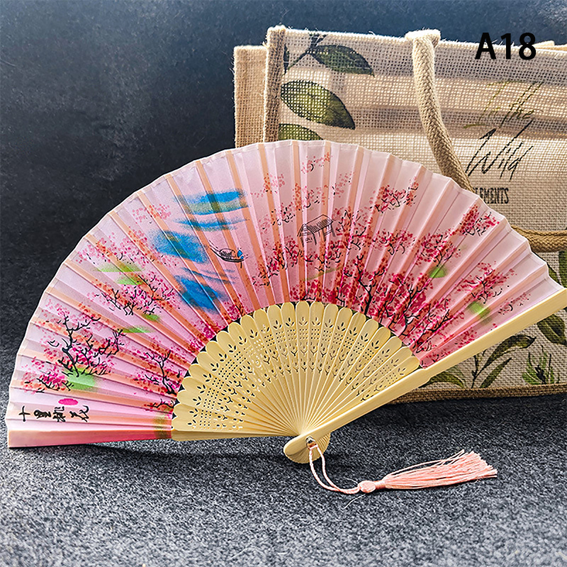 Chinese Japanese Pattern Vintage Flower Butterfly Silk cloth Folding Fan Art Craft Home Decor Ornament Dance Hand Fan Fan: Gold