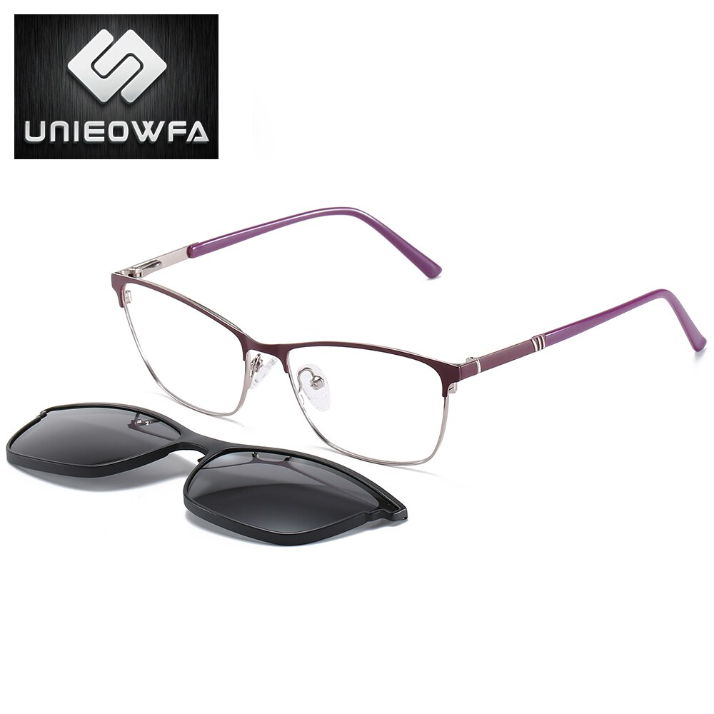Myopia Prescription Eyeglasses Frame Optical Magnet Clip Glasses Frame Women Cat Eye Polarized Magnet Clip on Sunglasses Female