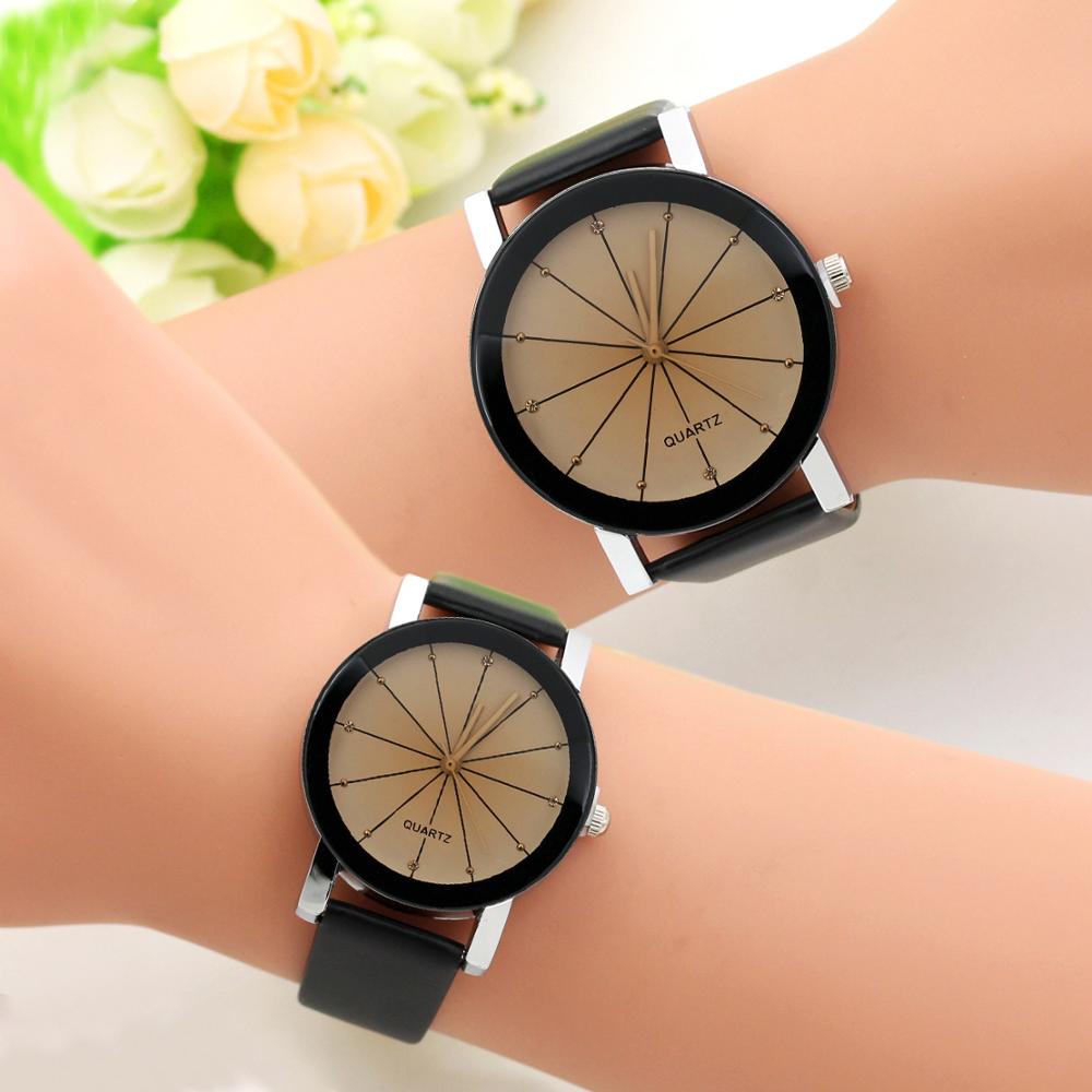 Ronde Paar Horloge Zwart en Wit Bruin Dial Lederen Pointer Mannelijke en Vrouwelijke Student Temperament Horloge