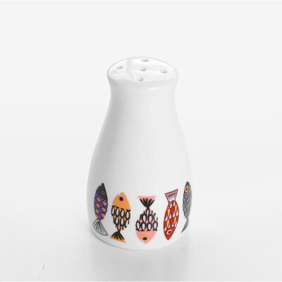Estilo europeo, pez azul danés, botella de especias de cerámica con 3 agujeros y 5 orificios, suministros de cocina casera, pimienta, comino, barbacoa, botella de condimento: 5 holes