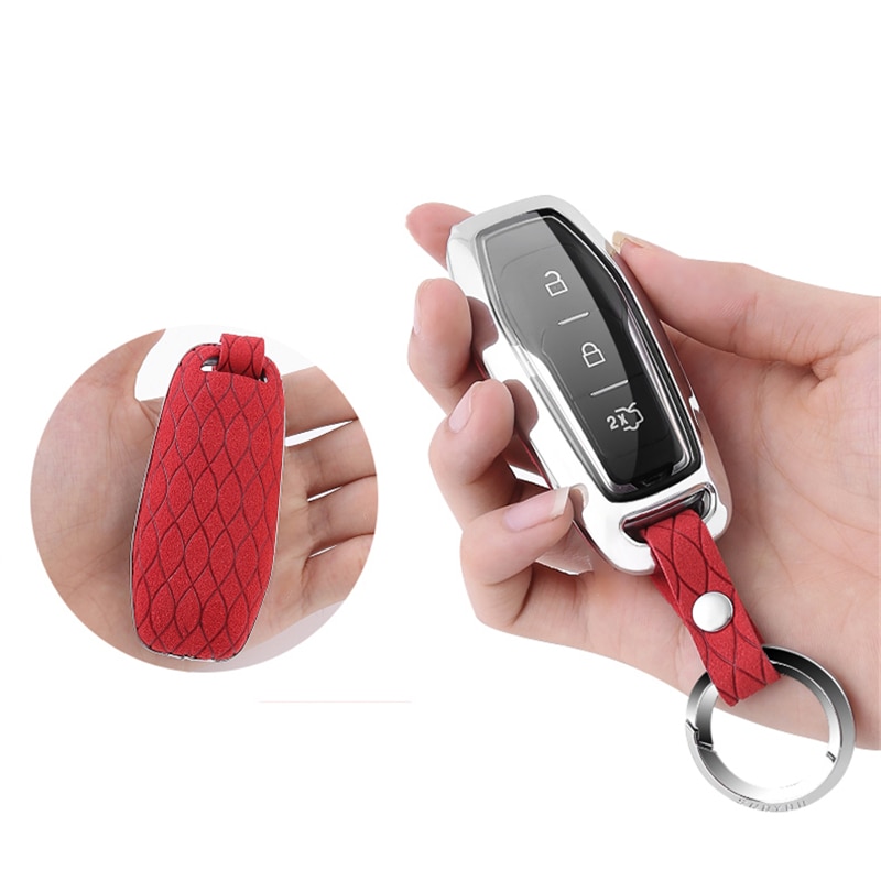 thumbnail image 2 of Black Leather 4-Button Key Fob Cover & Chain Holder For Ford Mondeo 2 of 5