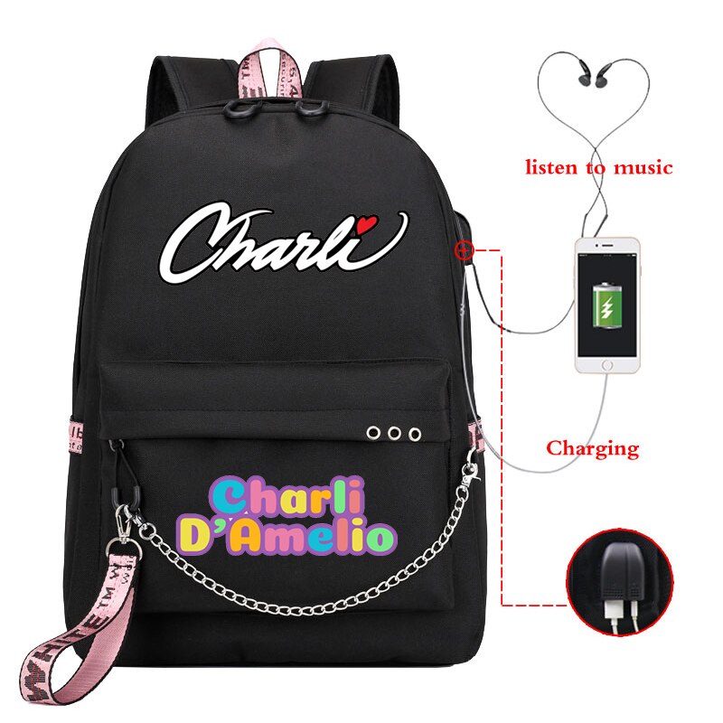 Mochila Feminina Women Backpack Charli School Bags Usb Charge Laptop Back Pack Men Charli Damelio Bags for Teenage Girls Travel