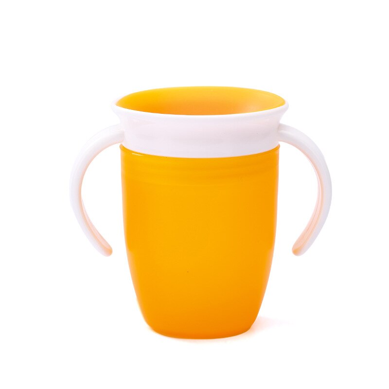 Botella de alimentación de agua mágica para niños, 360 grados, a prueba de fugas, girada, copa de plástico para beber, con tapa abatible de doble mango: A