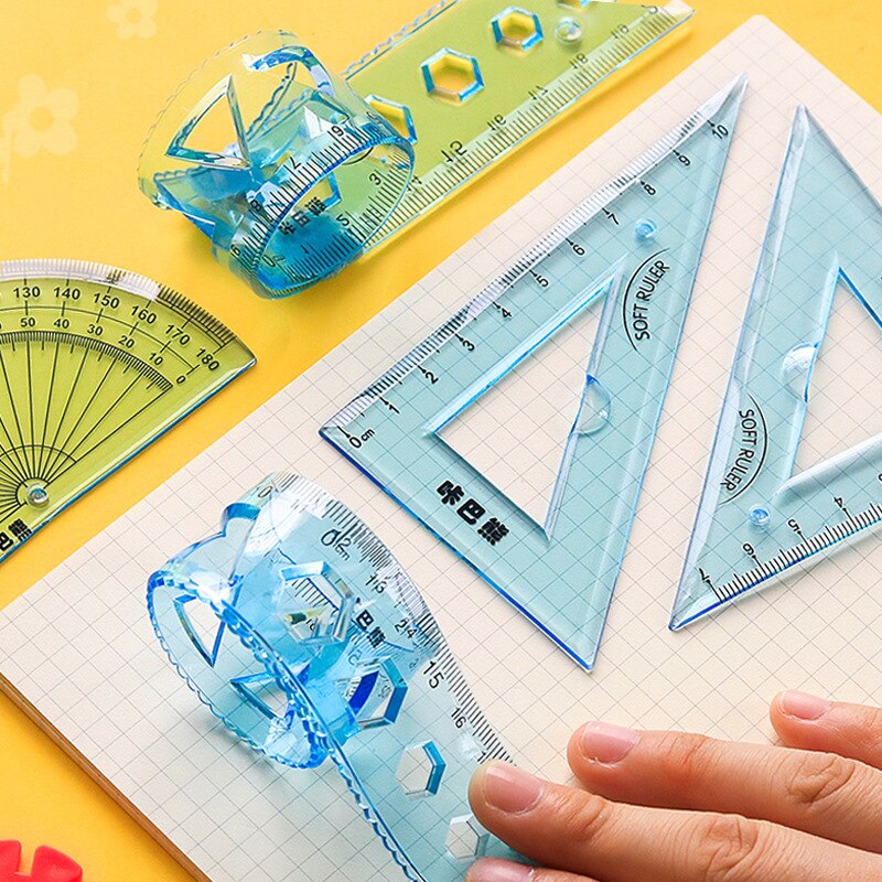 Regla flexible de para estudiantes, 15/20cm, herramientas de estudio de geometría de matemáticas, papelería, suave, creativa, 4 Uds.
