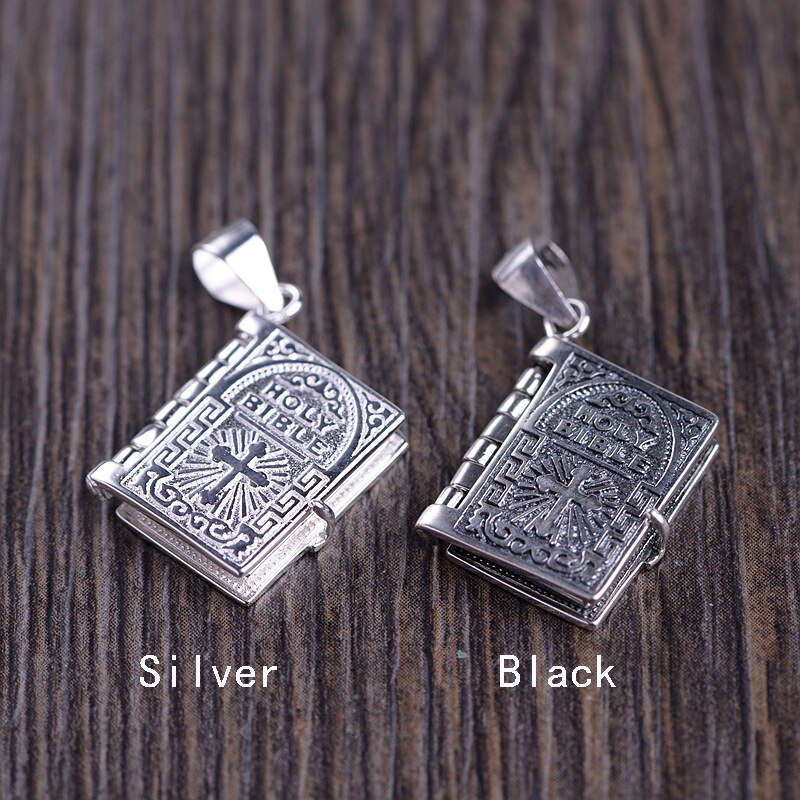 Colgante de Biblia BALMORA de Plata de Ley 925 con escritura para mujeres, hombres, parejas, Souvenir con forma de cruz, joyería de Punk religiosa sin cadena