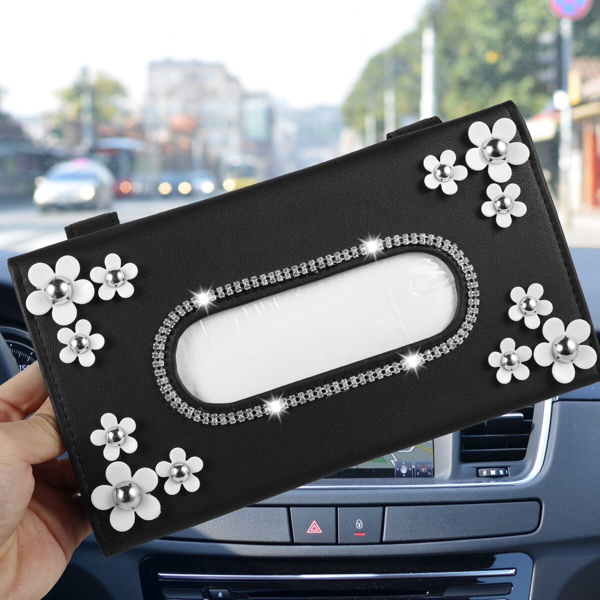 Pudełko na chusteczki samochodowe stokrotka musujące daszek pudełko na chusteczki pudełko na serwetki pojemnik robić przechowywania tkanek na osłona przeciwsłoneczna robić samochodu oparcie siedzenia akcesoria samochodowe