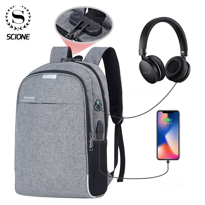 Scione Anti-Diefstal Tas Mannen Laptop Rugzak Rugzak Mannen Grote Capaciteit Business Usb College Student School Schoudertas