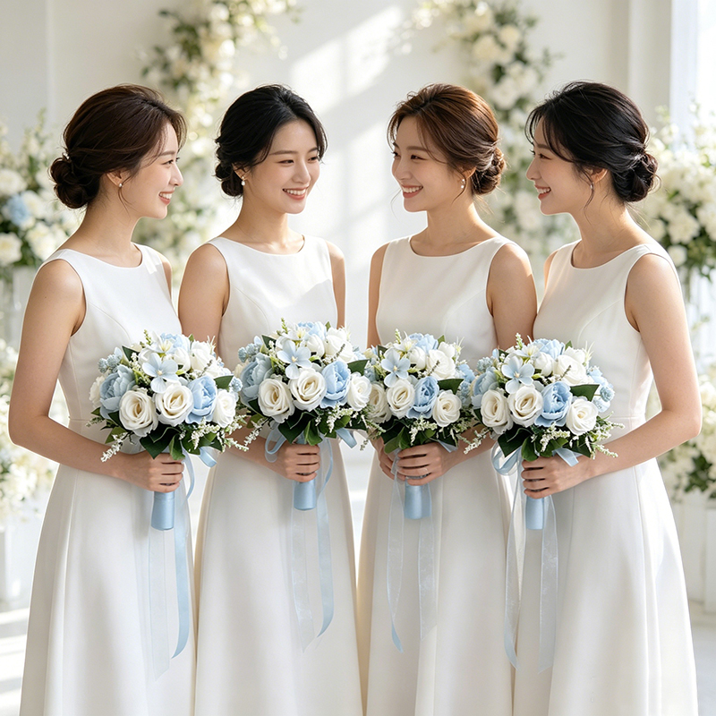 Blue Peonies White Roses Bride Bouquet Buttonhole Boutonniere Wedding Accessories Bridal Bridesmaids Marriage Artificial Flowers