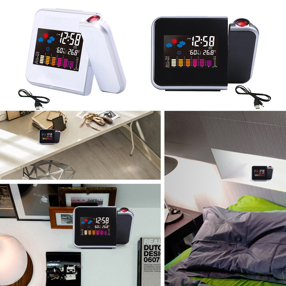 Tafel Klok Projectie Wekker Met Weerstation Thermometer Datum Display Digitale Klok Usb Charger Snooze Led Projectie