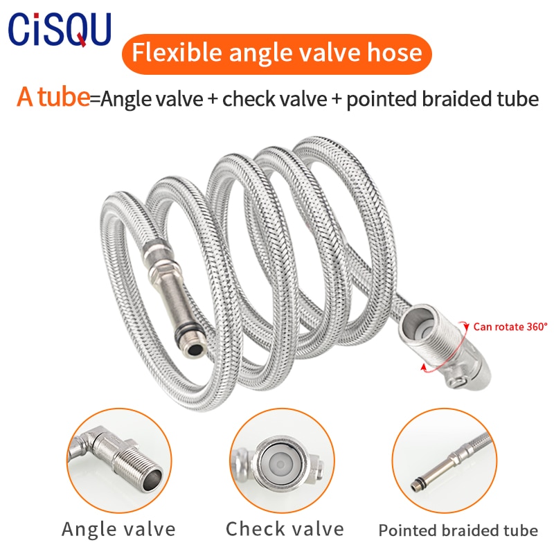 And Cold Water Faucet Inlet Pipe Angle Valve Pointed Stainless Steel Braided With Check Valve Integrated Hose