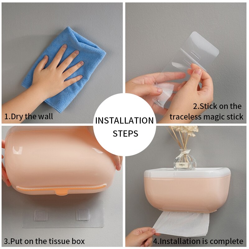 Wall Mount Toilet Paper Holder Shelf Tissue Box Waterproof Toilet Paper Tray Roll Paper Tube Bathroom Storage Box Organizer top