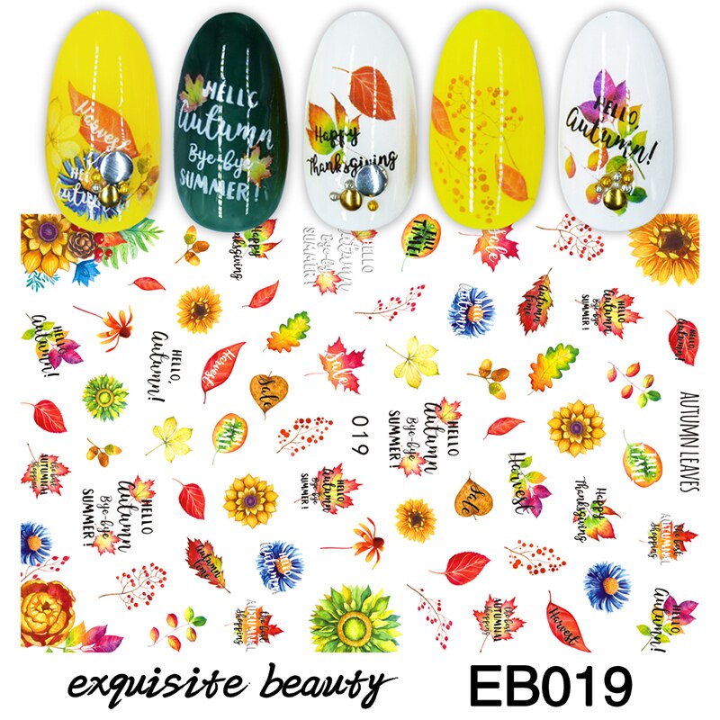 Nagels Stickers Decal Decoratie Esdoornblad Eekhoorn Acorn Nail Decoratie Diy Creatieve Ontwerpen Watermerk Decals Tool: EB019