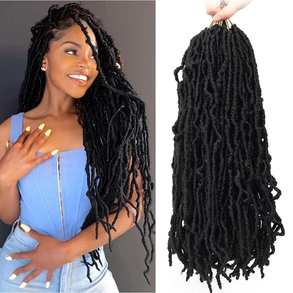 Pelo trenzado rizado negro de 18 pulgadas, 21 hebras, Afro, rizado Nu, Locs de imitación, ganchillo, degradado sintético, para mujeres negras