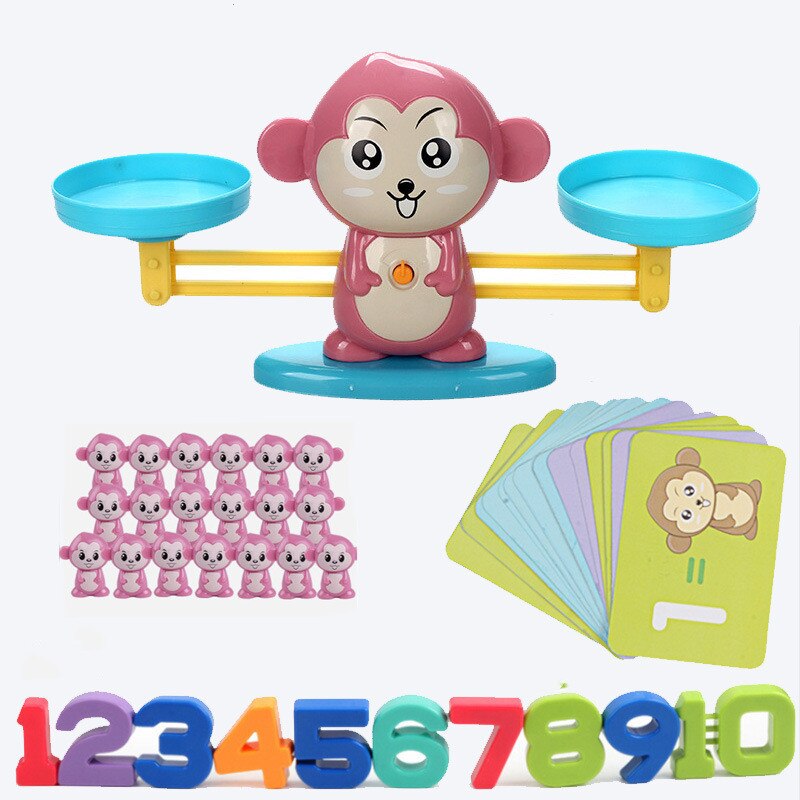 Montessori Matematica Partita Gioco Da Tavolo Giocattoli Scimmia Digital Balance Bilancia Del Giocattolo Del Bambino del Giocattolo di Apprendimento Animale Action Figure di Matematica Bilancia s giocattoli: PINK Monkey NO box