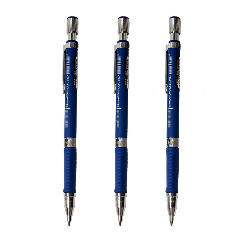 Automatic Mechanical Pencil 2.0mm Thick Writing Point Pencil Drawing Painting Black Refills School Office Stationery: 3 Pens Blue