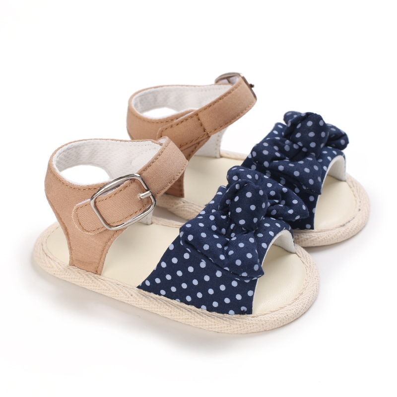 Sandales d'été respirantes pour bébés filles de 0 à 18M, chaussures de princesse papillon à semelle souple de couleur unie pour l'extérieur et l'intérieur des tout-petits: Dark blue dot / 13-18 mois