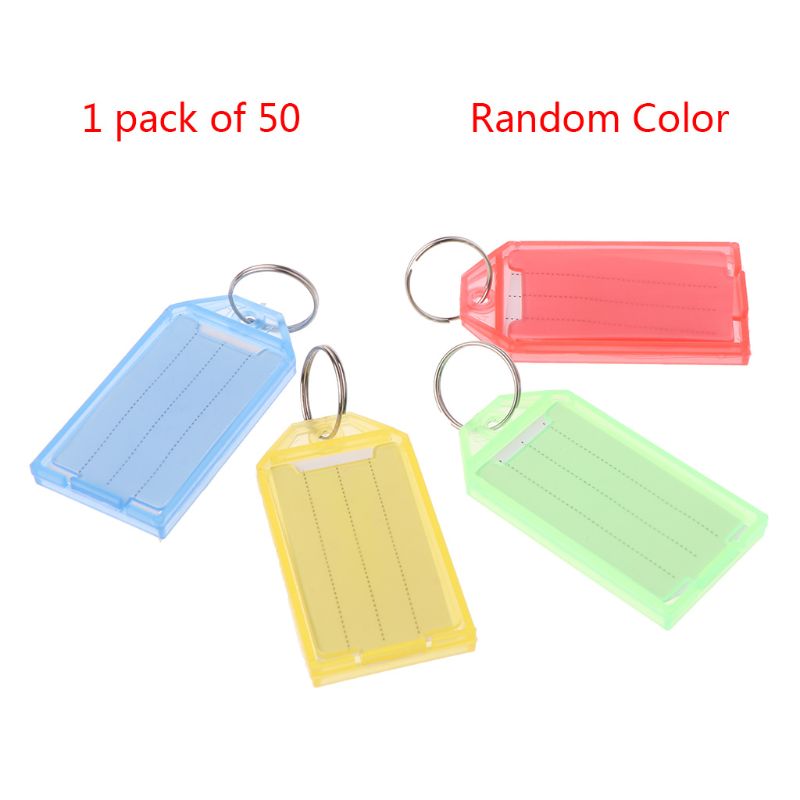 50 Stuks Plastic Key Id Label Tags Met Split Ring Sleutelhanger Naam Adres Wandelen Venster Bagage Card