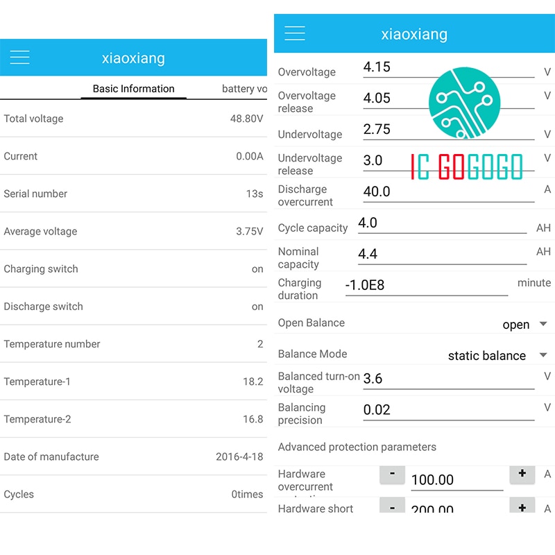 12S Li-ion ion Lithium Battery Protection Board Bluetooth APP PC UART Capacity Display 3.7V Packs BMS PCB 20A 30A 40A 60A 42V