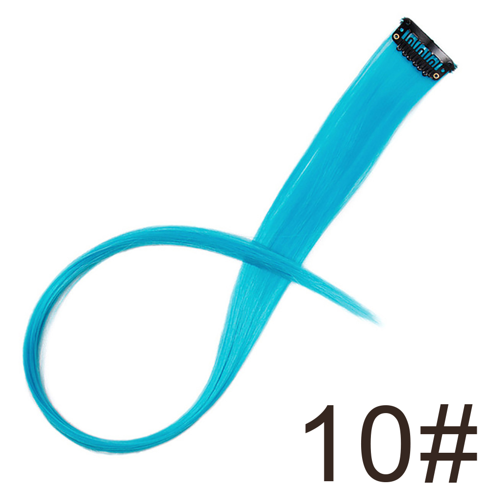 Long 20"Inches Synthetic Single Clip Hair Extensions Rainbow Colors Straight Hairpiece for Women 10PCS/pack: NavyBlue