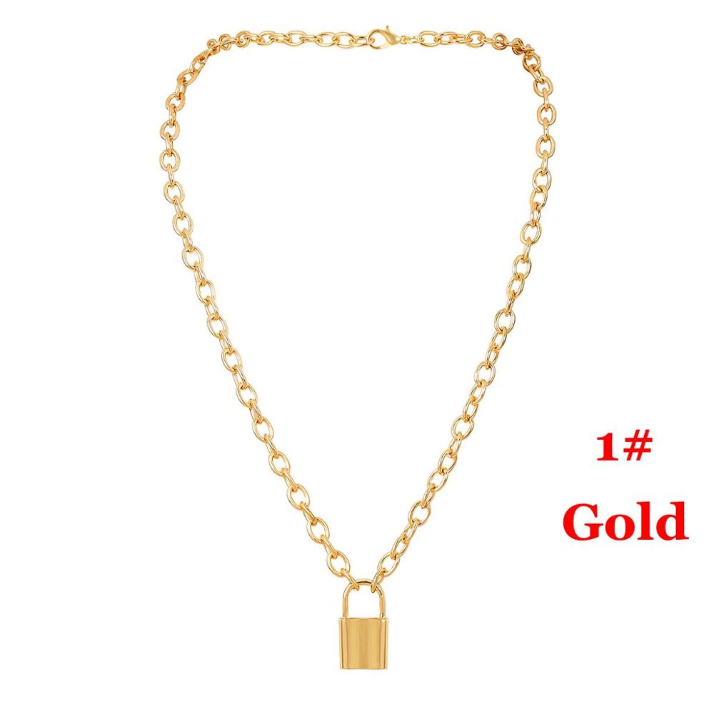 1pc Punk bijoux or argent couleur cadenas pendentif collier en acier inoxydable Rolo câble chaîne collier: G1