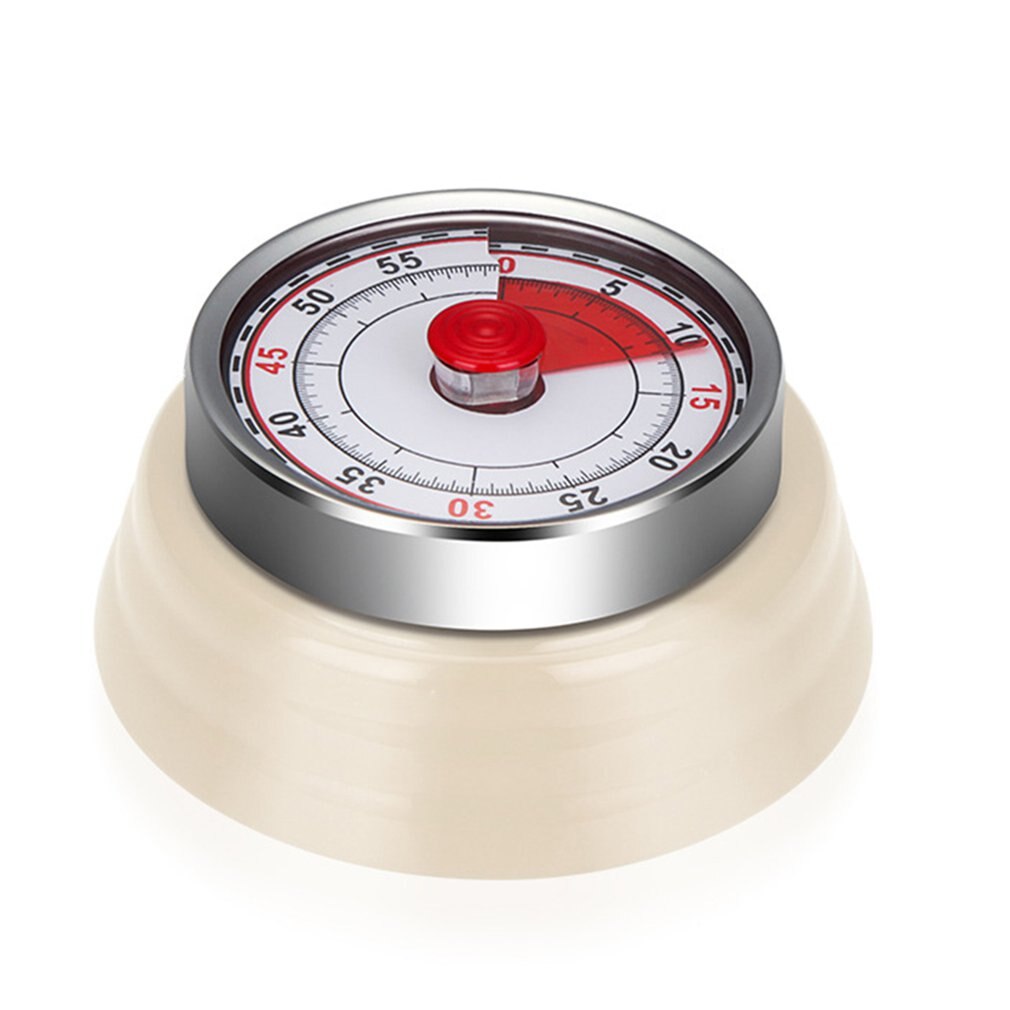 Kitchen Timer Countdown Magnetic Long Ring Bell Alarm Mechanical 60-Minute Timer for Study Cooking Baking Sports: beige